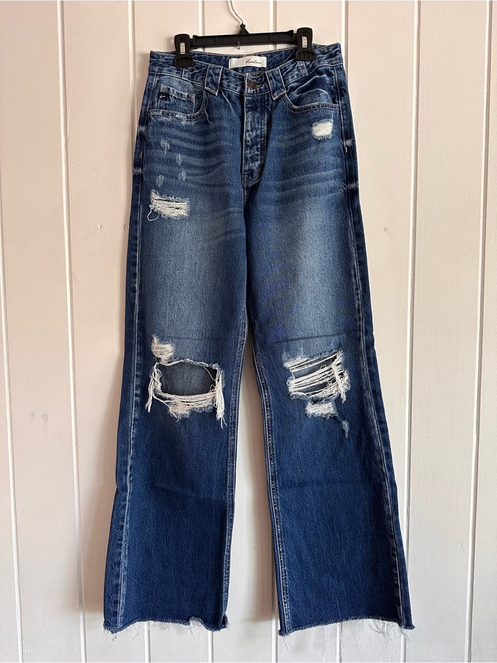 KanCan Dark Blue Distressed Wide-Leg Jeans